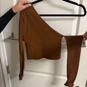 Zara Brown One-Shoulder Crop Top